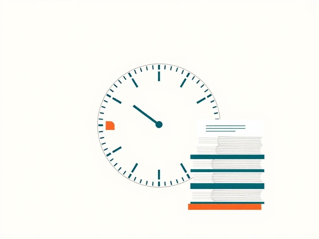 Editorial illustration of a clock split between a medical symbol and a stack of paperwork, visualising time lost to admin in care work